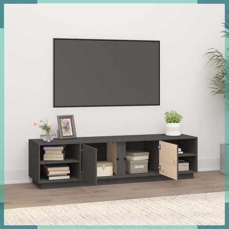 814456 Meuble TV Gris 156x40x40 cm Bois de pin massif (1/5)