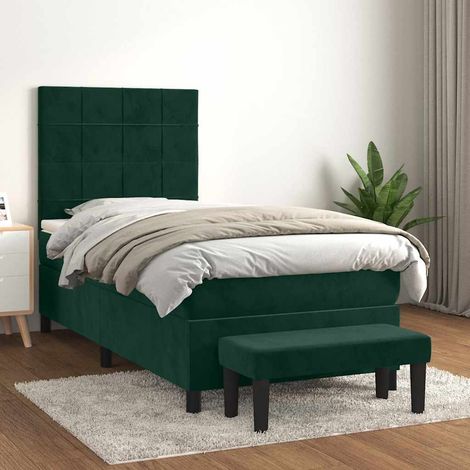 Cama box spring con colchón terciopelo verde oscuro 80x200 cm (1/5)