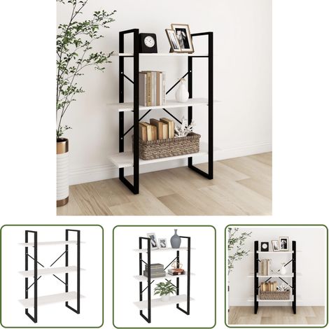 The Living Store Bibliothèque à 3 niveaux Blanc 80x30x105 cm Bois de pin massif - Bibliothèque Industrielle - Bibliothèque Design - Bibliothèque Blanche - Bibliothèque Bois - Meuble Rangement (1/5)
