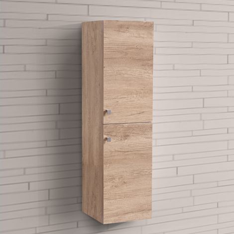 Oak Effect 1200mm Tall Cupboard Wall Hung High Cabinet Bathroom Furniture with 2 Door (1/5)