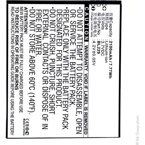 NX - Batterie téléphone, smartphone, GSM pour Lenovo 3.7V 2100mAh - BL229 (1/3)