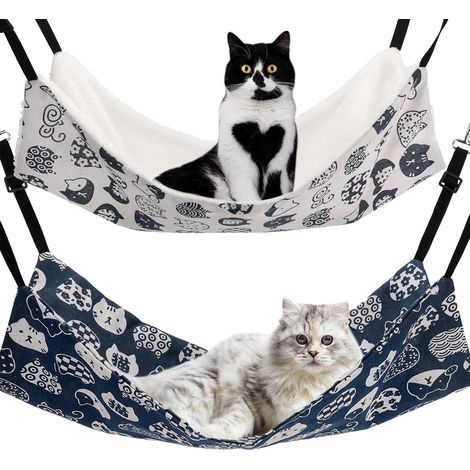 Lot de 2 hamacs suspendus double face pour chat, réglables pour chats, furets, chiots, lapins et petits animaux (M, CHAT)