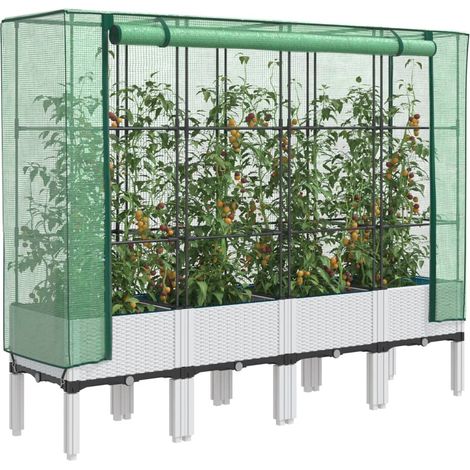 Hochbeet mit Gewächshaus-Aufsatz Rattan-Optik 160x40x140 cm
