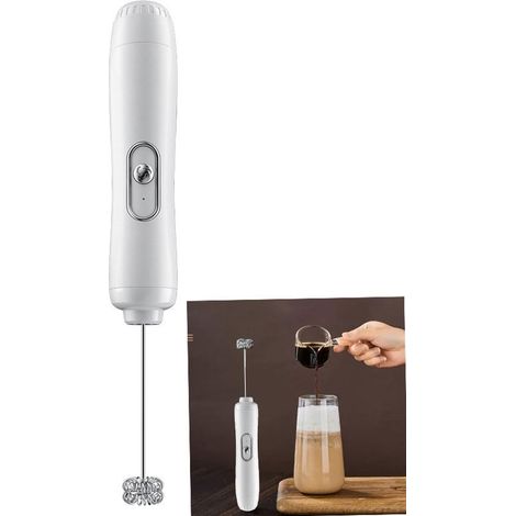 Elektrischer Milchaufschäumer Kabelloser Handbesen Halbautomatischer Kaffeemixer Batteriebetriebener Schneebesen 3 Geschwindigkeitsstufen Ideal Weiß (1/5)
