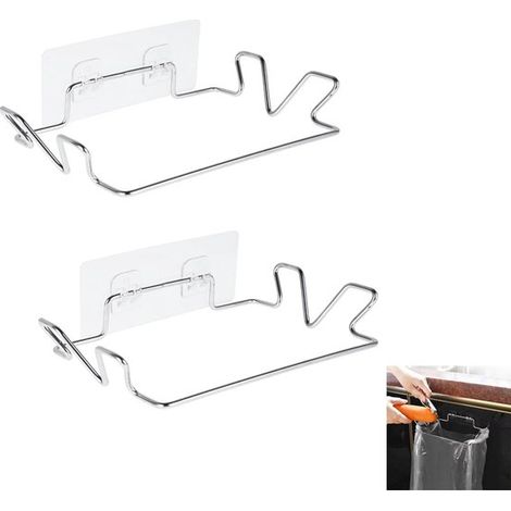 Set di 2 organizer per sacchi della spazzatura in acciaio inox, porta pattumiera da cucina, organizer per sacchi della spazzatura da appendere con nastro adesivo da parete, salvaspazio, facile da usar (1/5)