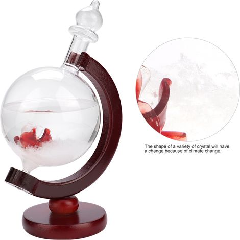 Prévisions météo cristal tempête vent globe en verre socle bois décoration bureau chambre (1/5)