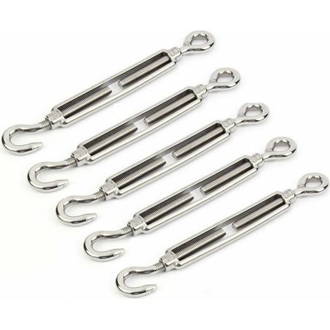 304 Stainless Steel Turnbuckles M5 Stainless Steel Turnbuckle Turnbuckle Hook & Eye made of 304 Stainless Steel Suitable for Tightening Cable and Regulating Elastic Effect Accessories (5 Pieces) SOEKA (1/4)