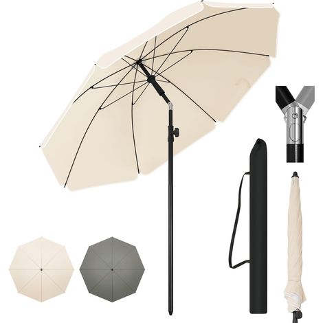 Parasol de Jardin Extérieur,Fonction d'inclinaison et Hauteur Réglable, φ 195 cm Beige (1/5)