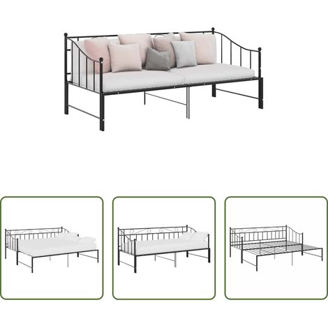 Schlafplatz - Ausziehsofa Bettgestell Schwarz Metall 90x200 cm (1/5)