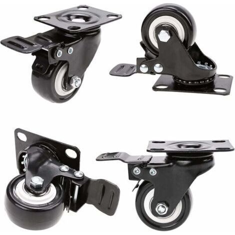 NALOOKAMIC 4 Roulettes pivotantes avec frein 50mm en Caoutchouc Castor Roues pour Meubles avec Capacit de 400kg, Roulette Sans Traces au Sol pour Charge Lourde - Roue en Caoutchouc pour ChariotNoir