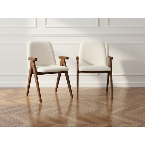 BOBOCHIC - Lot de 2 chaises de table PAGNOL placage chêne massif et tissu bouclette Marron foncé (1/4)