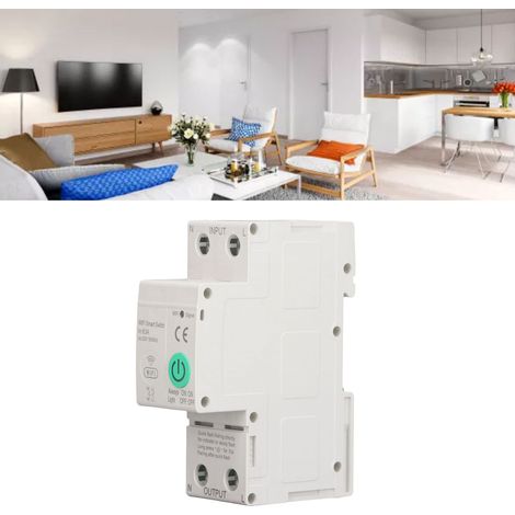 Disjoncteur intelligent Tuya AC230V avec application WiFi, interrupteur différentiel 2P/63A, montage sur rail DIN et télécommande (1/5)