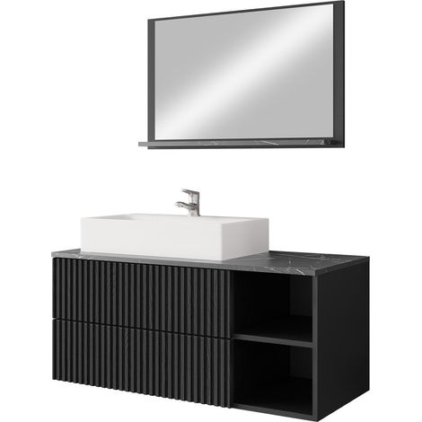 Ensemble de meubles de salle de bain noir – Miroir inclus – Revêtement stratifié MDF – Système push to open – Dimensions 450x1000x450mm (1/4)