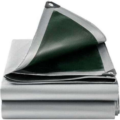 Bache de Protection PE Bache Piscine 3x3m ,Couverture étanche bache imperméable et indéchirable, Gris/Vert (1/4)