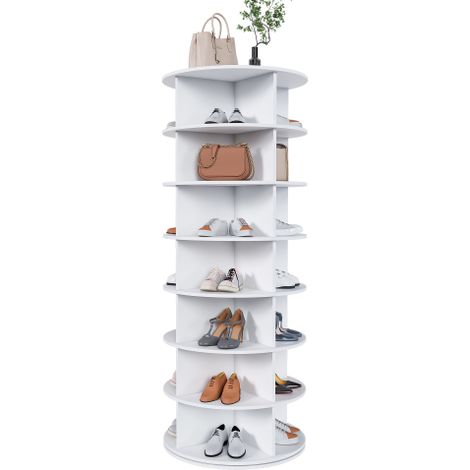 Étagère à chaussures rotative 7 niveaux 360°, meuble à chaussures gain de place blanc, jusqu’à 28 paires, 60 x 60 x 161 cm (1/5)