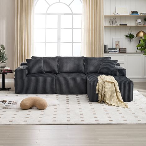 Ensemble de canapé modulaire avec méridienne et 2 places, revêtement en velours côtelé doux, 5 coussins, poches latérales et porte-gobelets, mousse haute densité, combinaison DIY, idéal pour salon (1/5)
