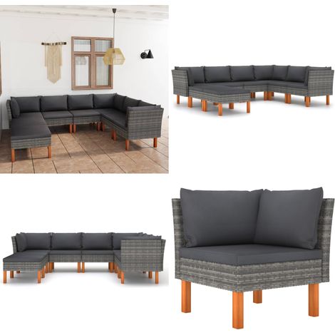 Salon de jardin 8 pcs avec coussins Résine tressée Gris - Salon De Jardin - Mobilier De Jardin - Set De Salon - Ensemble De Canapé - Canapé D'extérieur - Home & Living