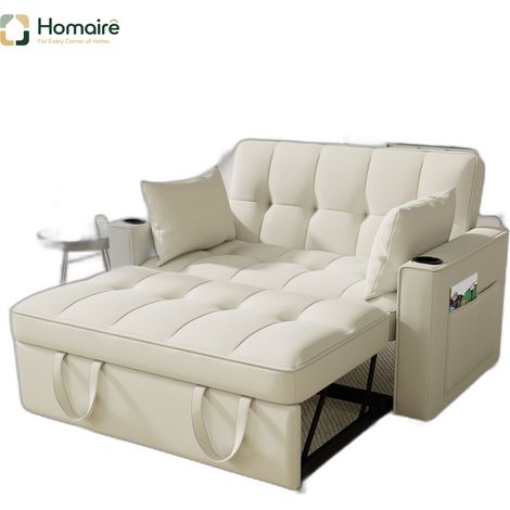 Canapé en velours beige avec accoudoirs et couchage coulissant 137 x 76,5 x 83 cm HOMAIRE (1/5)