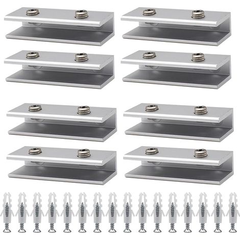 Glass Clamps, Aluminium Glass Shelf Brackets, 8 to 10 mm, Polished Finish Wall Shelf Bracket, Mirror Kit, Fitted, Window Railing, Adjustable Staircase, Bathroom (1/5)