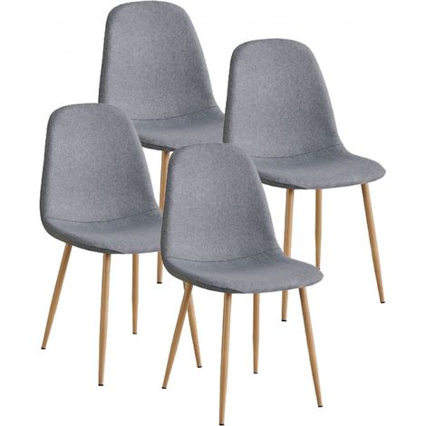 Lot de 4 Chaise de salle à manger avec assise rembourrée en tissu gris et pieds couleur naturelle - Longueur 49 x Hauteur 86 x Profondeur 43 cm (1/3)