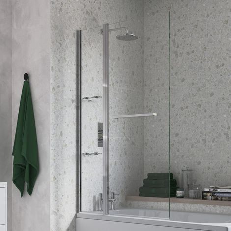 Signature Two Folding Bath Screen With Rail 1500mm High x 1000mm Wide - 6mm Glass (1/3)