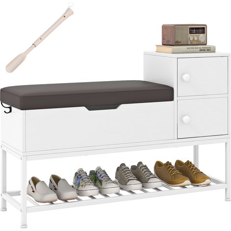 COSTWAY Shoe Storage Bench Shoe Rack Stand with Flip Top Storage-White (1/5)