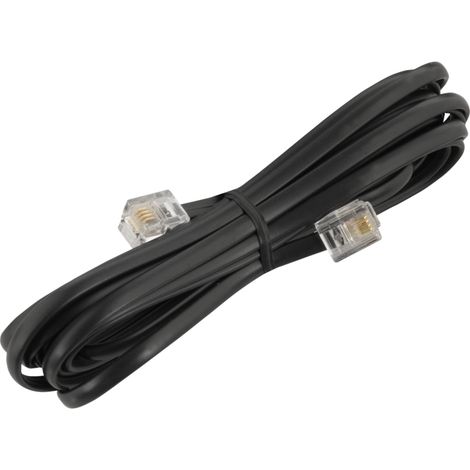 Telefonkabel (Modularkabel), schwarz, Kupferkaschierter Aluminiumleiter (CCA), RJ11-Stecker (6P4C) RJ11-Stecker (6P4C). Kabellänge 6 m (1/2)