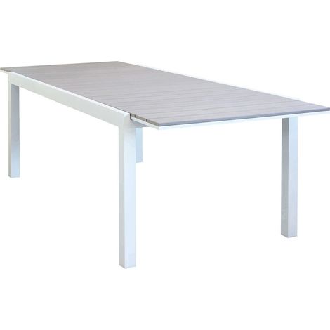 "Pental" ausziehbarer Tisch aus Aluminium und Polywood-Lamellen für den Außenbereich 180/240x100 cm -Weiß / Tisch + 6 Stühle (1/4)