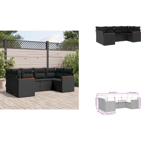 Salon de jardin 6 pcs avec coussins noir résine tressée - Ensemble Salon De Jardin - Meuble Extérieur - Jardin Design - Canapé Rotin - Fauteuil Rotin (1/3)