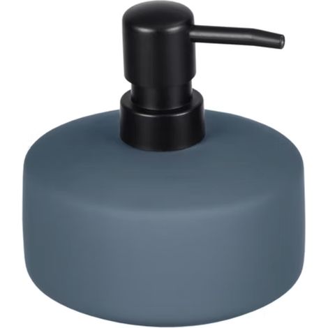 WENKO Dispenser per sapone liquido Avellino, capacità di 380 ml, superficie morbida al tatto Soft-Touch, Ceramica, Ø 10,5x12,5 cm, blu opaco (1/4)