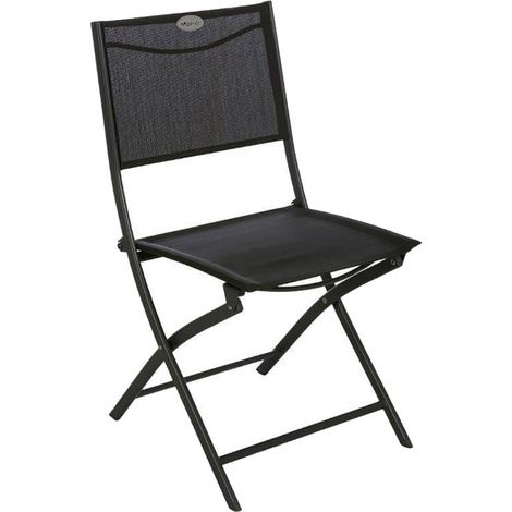 Hesperide – Lot de 4 chaises de jardin pliantes – Acier traité époxy noir moucheté – Toile texaline 100% polyester gris foncé – Dimensions 45x42xH86 cm