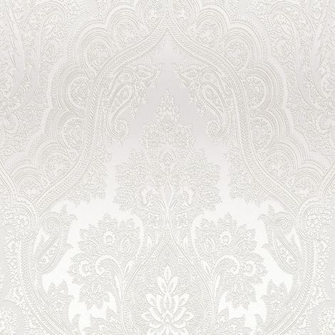 Barock Tapete Profhome 387084 heißgeprägte Vliestapete glatt mit Paisley Muster glitzernd grau perl-hell-grau 5,33 m2