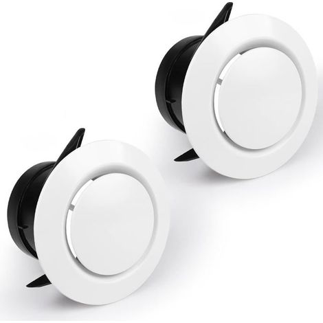 2 pcs Soupape à Disque Ronde 75 mm, Grille d'Aération Ronde Réglable en ABS, Grille de Ventilation de Plafond ou Mur pour (1/5)