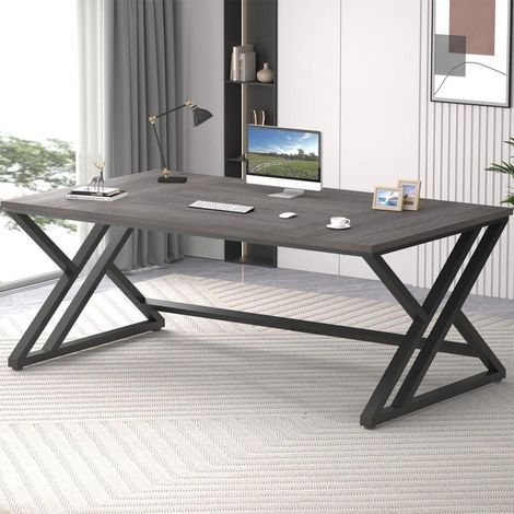 Langer rustikaler Schreibtisch für Computer - Hochwertiges Holz-Design (1/5)