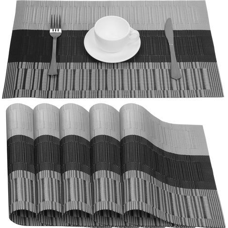 Lot de 6 Sets de Table Couleur Gris et Noir - Antidérapants Faciles à Nettoyer - Résistants à la Chaleur et aux Déchirures - Imperméables - Maison - Restaurant - Hôtel (1/5)