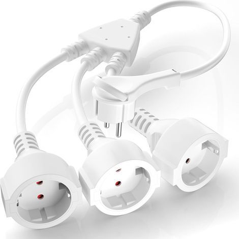 Rallonge d'alimentation double pour prise de courant, IP44, avec 3 prises Schuko, contact de protection, 3 x 1,5 mm², 250 V/16 A, câble en caoutchouc pour la maison, la cuisine, blanc (1/5)