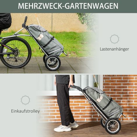 Chariot de courses 3-en-1, caddie pliant, remorque vélo et diable, 53x43x110 cm, gris argenté