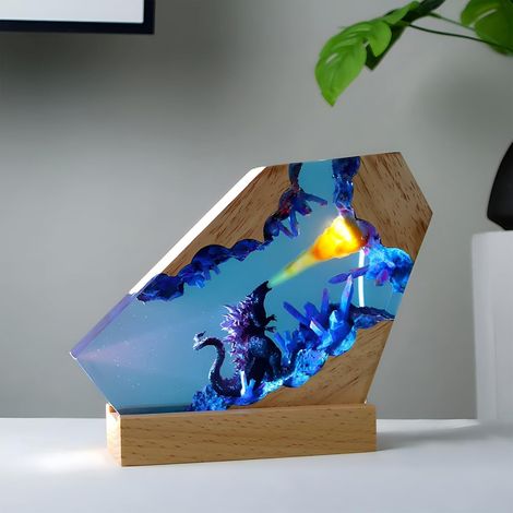 Veilleuse Godzilla en résine époxy, lampe de chevet décorative, veilleuse USB, lampe de table monstre, convient aux chambres et aux salons. (1/5)