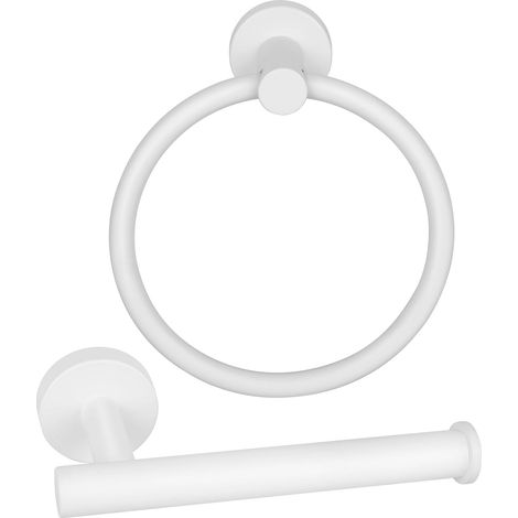 Set de 2 Pièces Anneau Porte-Serviettes Porte Papier Toilette (Blanc) (1/5)