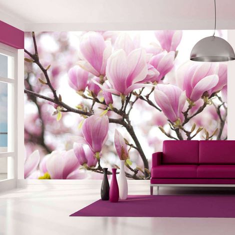 Papier peint branche de magnolia en fleurs - 350 x 270 cm