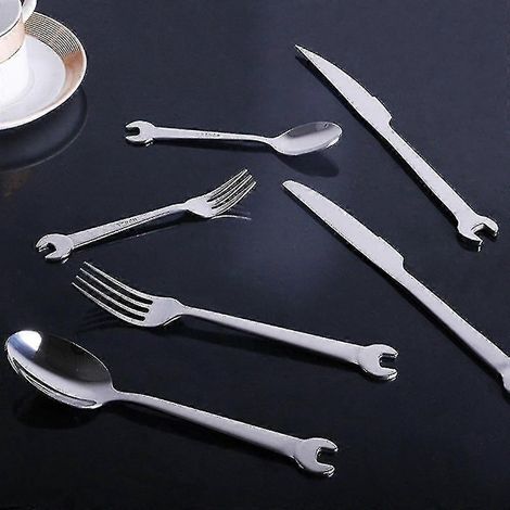 Vaisselle en acier inoxydable 304, fourchette, cuillère et coupe-steak créatifs en forme de clé. (1/5)