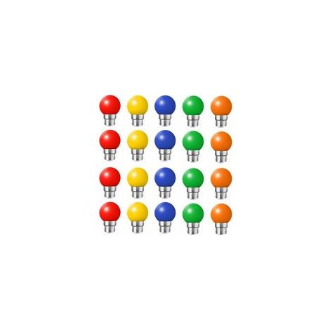 Lot de 20 ampoules led couleur b22 ampoules baïonnette 2w Rouge, Jaune, Orange, Vert, Bleu,Incassable (équivalence 20W)