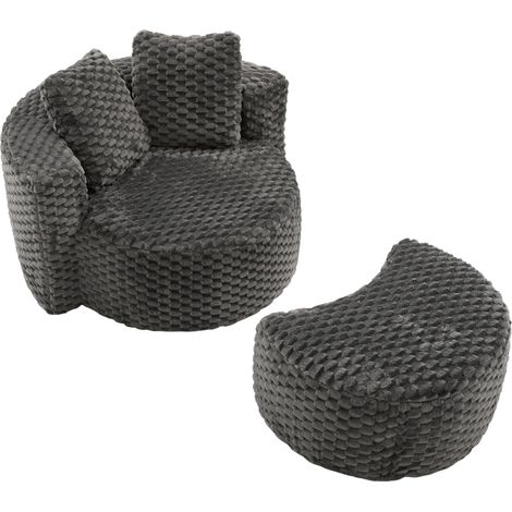 Poltrona relax compressa con poggiapiedi in tessuto grigio scuro 130x115x84 cm MODENUIT (1/5)