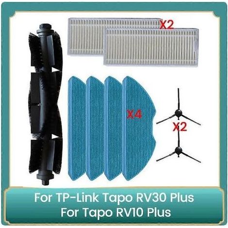 pièces : brosse principale, brosse latérale, filtres HEPA et chiffon de nettoyage pour aspirateur TP-Link Tapo RV30 Plus / Tapo RV10 Plus. Pièces détachées pour aspirateur TP-Link Tapo RV30 Plus / Tap (1/5)