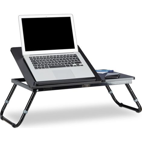2x Folding Laptop Table, 40 x 75 x 35 cm, Bed Tray, with Reading Stand, Foldable, Adjustable Height, Black