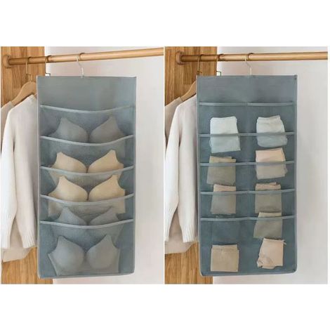 Organisateurs de Penderie avec 15 Poches, 1 Paquet Pliables Organisateur de Sous-vêtements Suspendu de Soutien-gorge Cintre Tissu Oxford Coupe Économiseur Espace (Gris, 40 x 80 cm) (1/5)