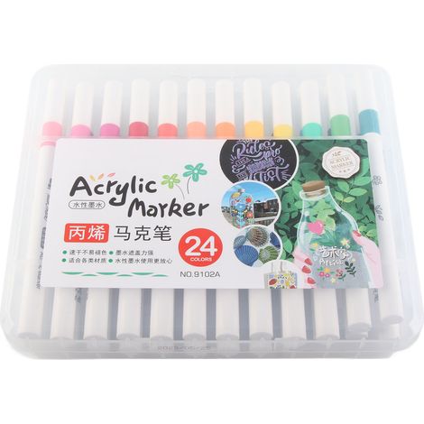 Marqueurs de peinture acrylique 24 couleurs, couverture opaque séchage rapide imperméable, corps rond pour graffiti sur verre métal bois (1/5)