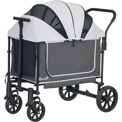 Poussette pliable chien chat 30 kg coussin fenêtres filet 2 portes sac rangement gris foncé