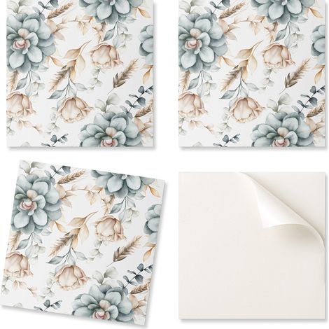 Azulejos de vinilo autoadhesivos para pared con estampado floral de plantas, 20x20x20 cm.