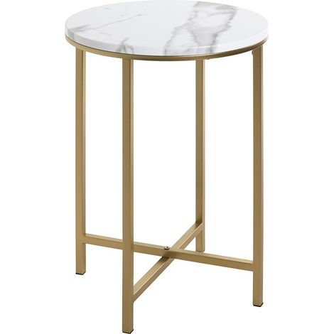 Table d'appoint Ronde Aspect marbre doré, MDF et métal, Table Basse Ronde - Dimensions : H 53 x Ø 39 cm Style : Art déco (1/5)